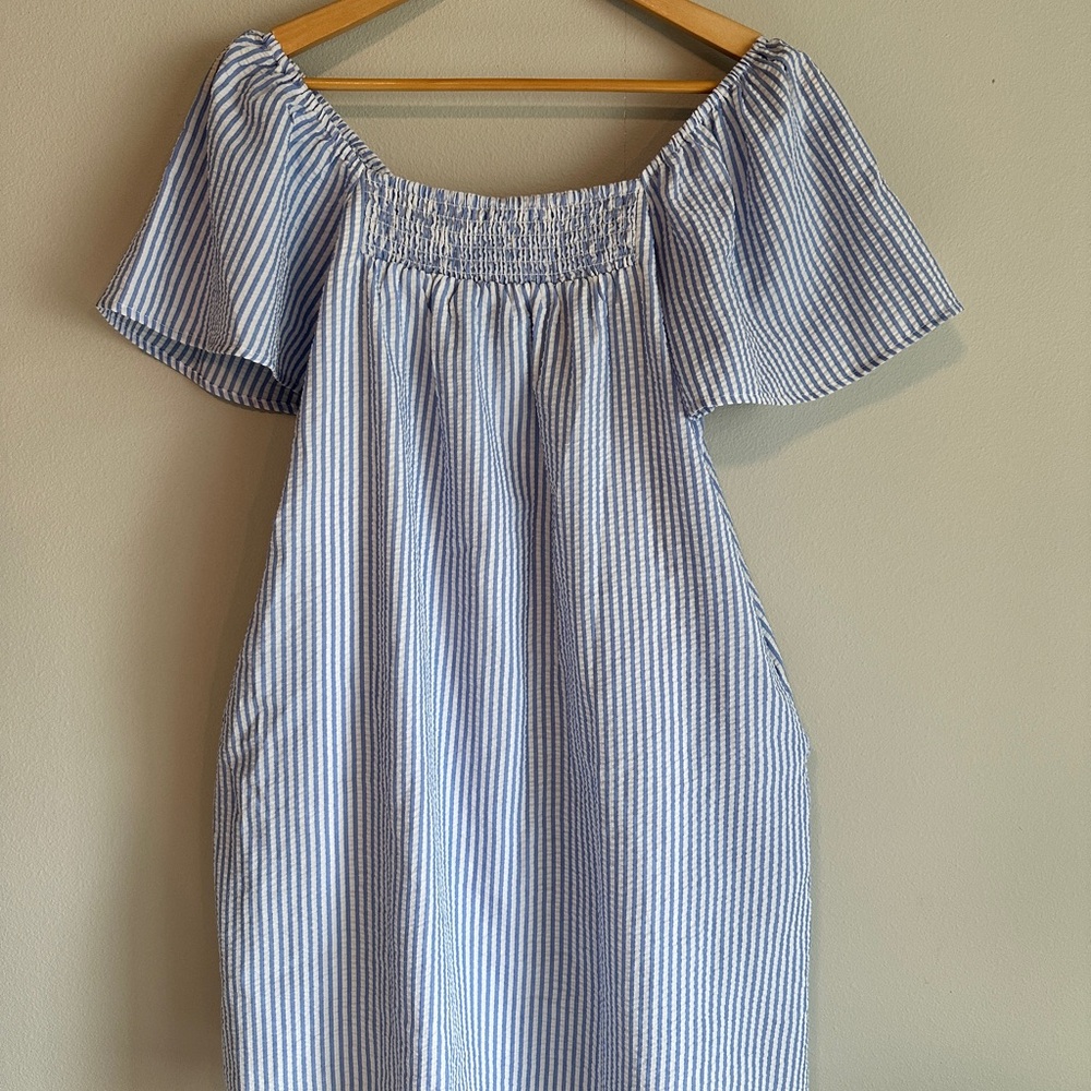 Elegant Blue Striped Midi Dress